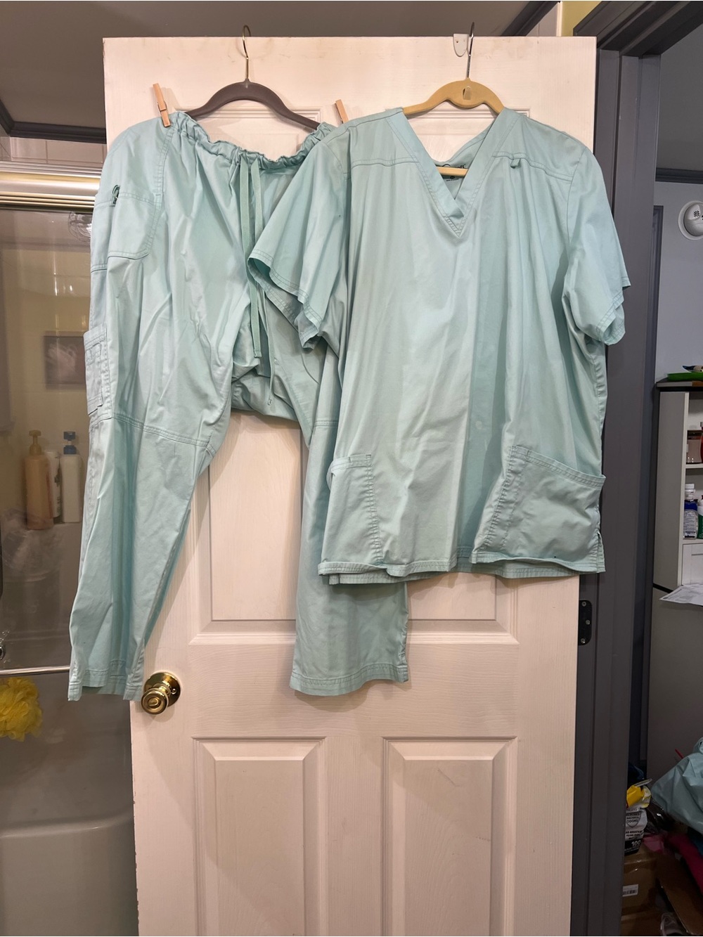 Mint green Womens Scrub Set - V-Neck Top & Drawstring Pants and jacket to match